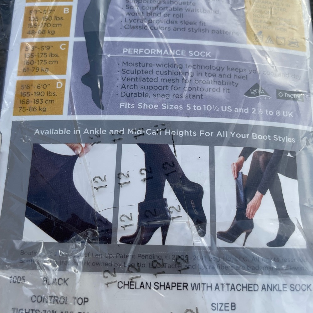 Leg Up Bootights Premium Tights Attached to Performance Socks Black Size B - Picture 5 of 5